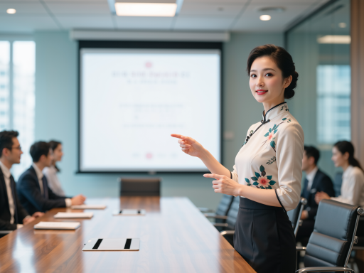 养生讲座场景，专业讲师在会议室向学员讲解传统养生知识和健康理念