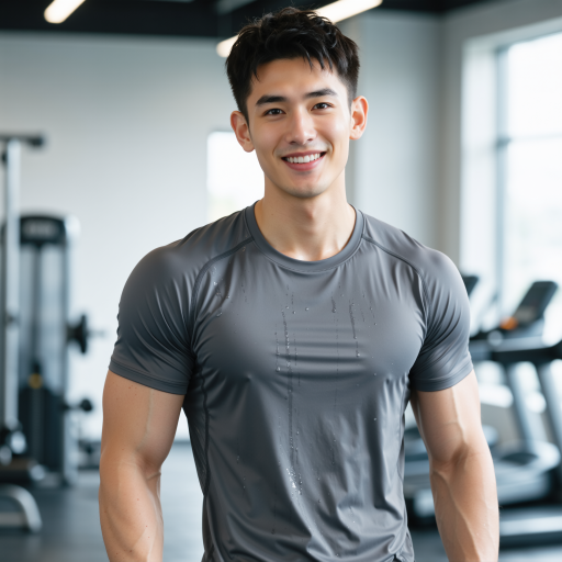 年轻男教练头像，三十岁左右男性，身材健硕，身穿现代运动装，眼神坚定自信